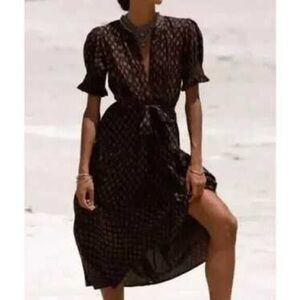 Daughters of India Women’s size XS Prairie Brown Print Midi Dress
